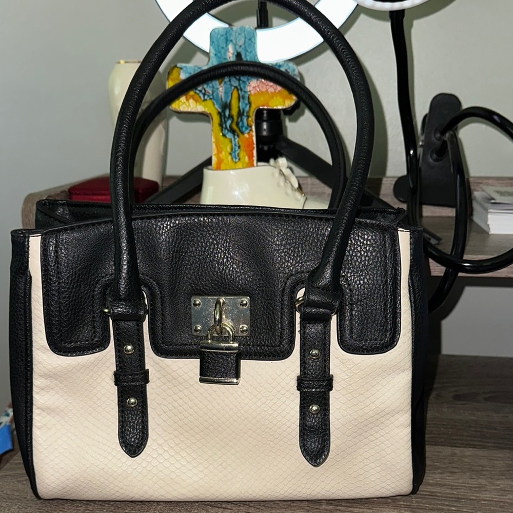 Sophisticated Black and Cream Satchel with Textured